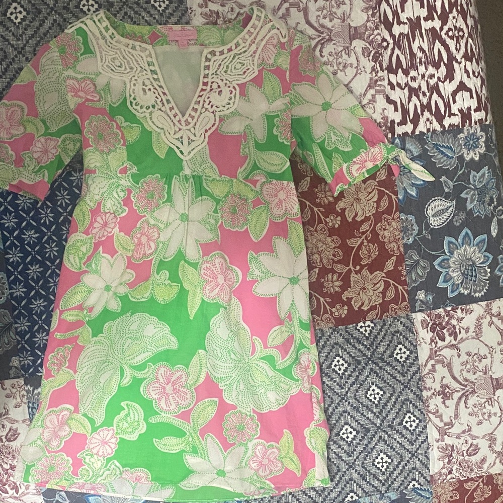 Lilly Pulitzer Pink and Green Floral Midi Dress